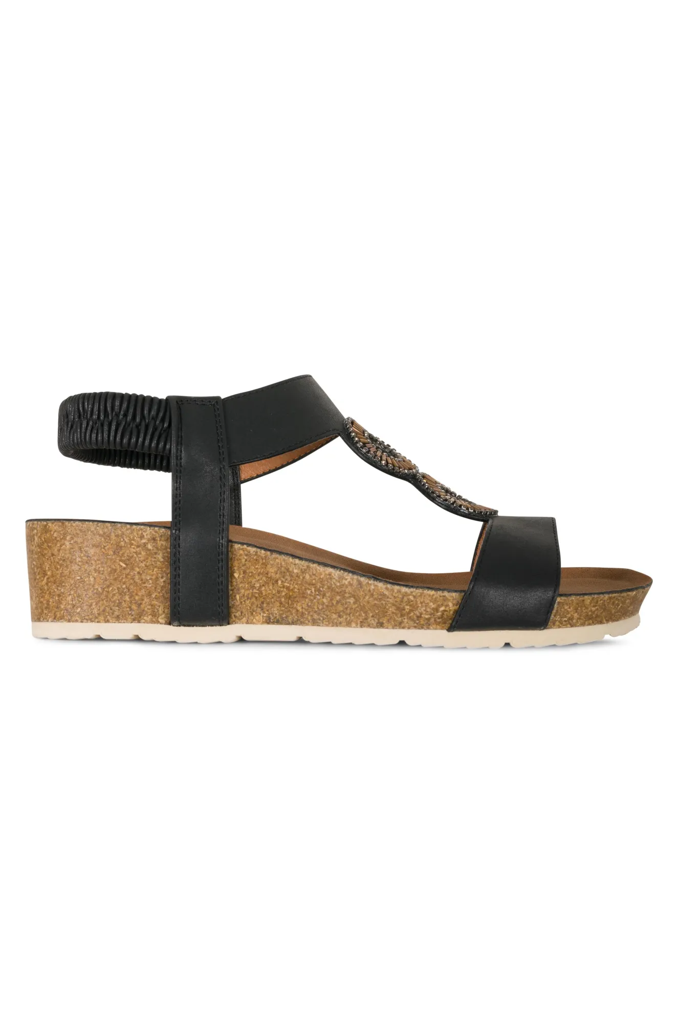 Wedge heel & Beaded Sandal | BLACK | BARWELL AB