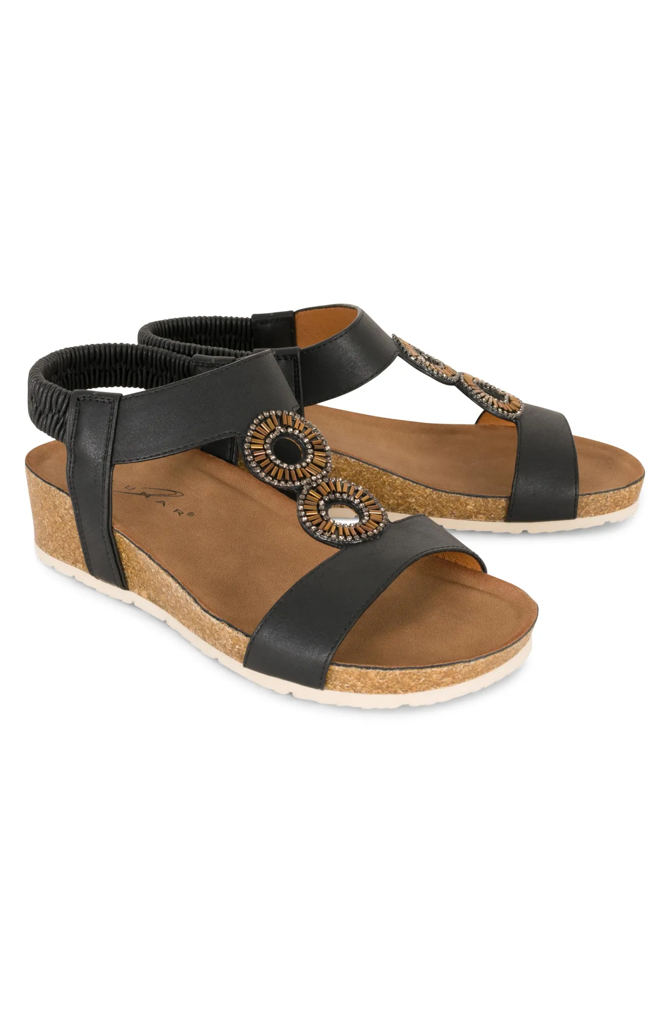 Wedge heel & Beaded Sandal | BLACK | BARWELL AB