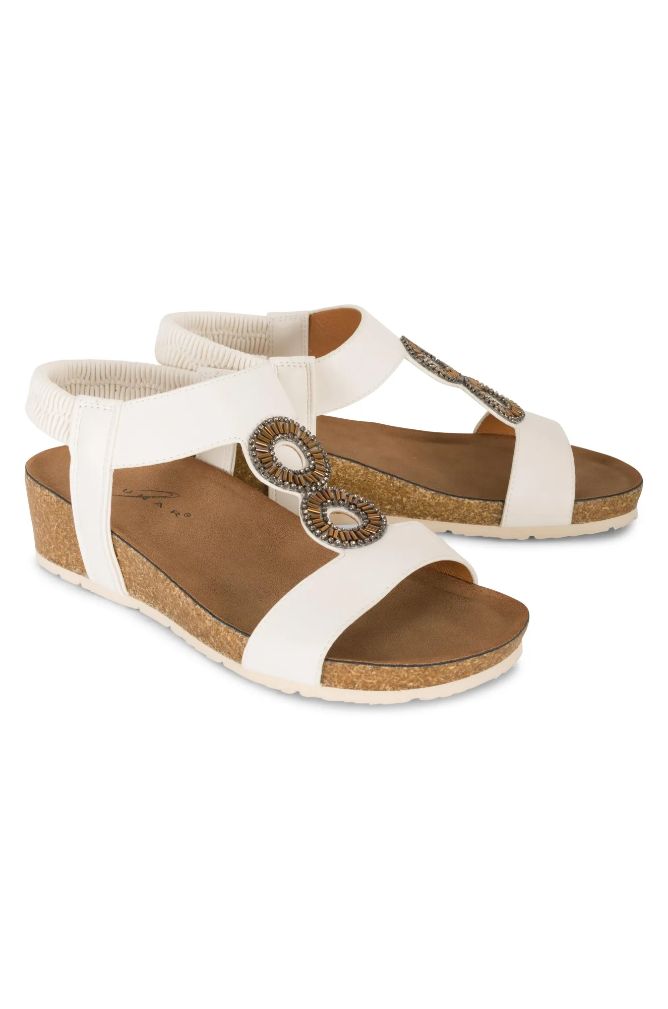 Wedge heel & Beaded Sandal | WHITE | BARWELL AB