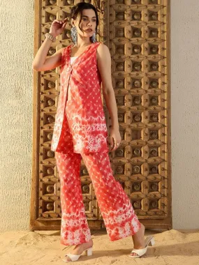 Women Ethnic Motifs Printed One Button Front Open Top With Trousers