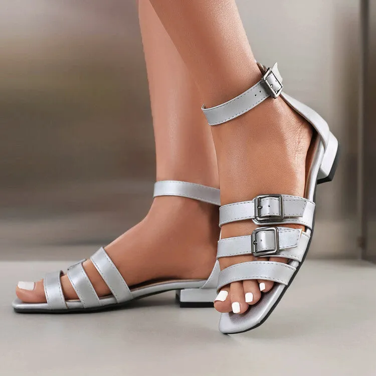 Women's Roman Buckle Straps Square Toe Gladiator Sandals