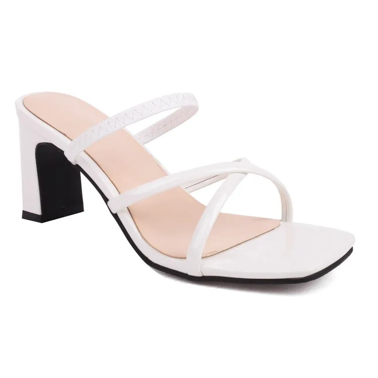 Women's Roman Gladiator Crossed Narrow Straps Block Heel Slides Sandals