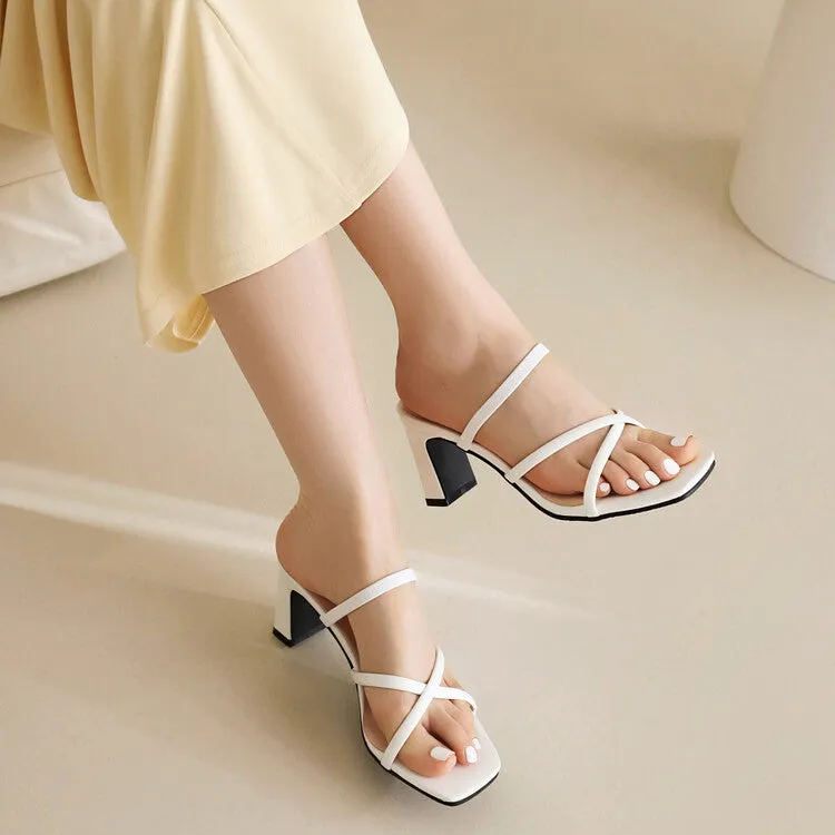 Women's Roman Gladiator Crossed Narrow Straps Block Heel Slides Sandals